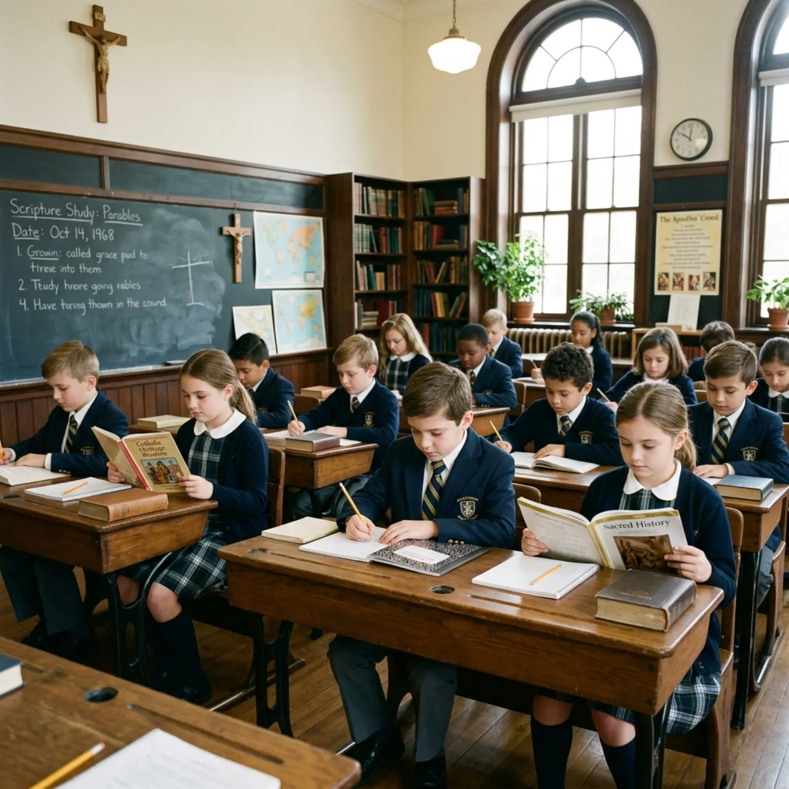 Students at their desks in a traditional classroom